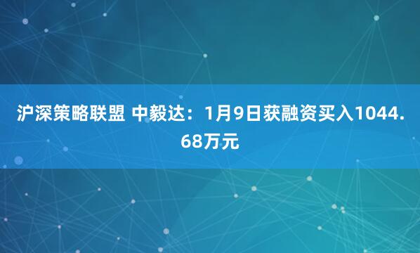 沪深策略联盟 中毅达：1月9日获融资买入1044.68万元