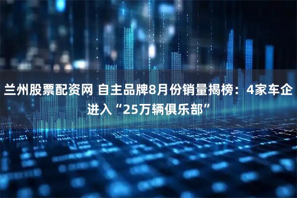 兰州股票配资网 自主品牌8月份销量揭榜：4家车企进入“25万辆俱乐部”